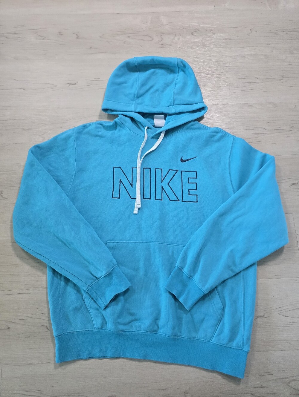 Nike Men’s Medium Turquoise Blue Spellout Swoosh Pullover Fleece Hoodie